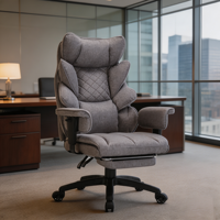 Fauteuil de bureau exécutif contemporain à dossier haut en cuir PU, inclinable, pivotant, avec repose-pieds rétractable et accoudoirs fixes, pour salon