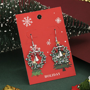 Cross-border Europe and the United States Christmas wreath <b>earrings</b> green diamond <b>earrings</b> rhinestone bell ear <b>hook</b> bow - Product Image 2