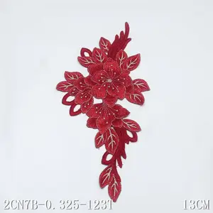13 см кружевные аксессуары с красной цветочной вышивкой, Кружевная аппликация из полиэстера с металлической нитью