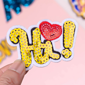 Danyao nhà máy của <span class=keywords><strong>sequin</strong></span> xu hướng Bảng chữ cái thêu vá thời trang văn bản phổ biến có không có túi quần áo trang trí Twill thêu - Product Image 3