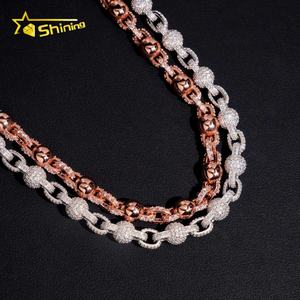 Collana con perline 925 Moissanite 8mm con catena con perline Hip Hop, - Product Image 5