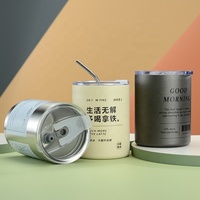Mug de voyage isotherme à double paroi en acier inoxydable avec couvercle coulissant et paille, 350 ml, maintien thermique 6-12 heures, écologique