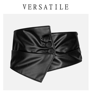 Nuova <span class=keywords><strong>Cintura</strong></span> Elastica Geometrica alla Moda da 18CM per Donna, in Pelle PU con Tre Bottoni, <span class=keywords><strong>Cintura</strong></span> in Tessuto PU per Abiti Femminili - Product Image 2