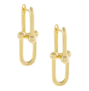 Brand Stainless Steel Jewelry 2 Section Chain Stud Earrings U Chain Drop Hoop Earrings