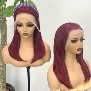 Parrucca Bob Corta 13x4 con Pizzo Frontale, <span class=keywords><strong>Capelli</strong></span> Umani Lisci <span class=keywords><strong>Marrone</strong></span> <span class=keywords><strong>Cioccolato</strong></span>, Densità 200%, Parrucche Frontali con Pizzo Trasparente Colorato # Taglio a quattro bob - Product Image 4