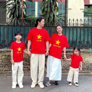 Red <b>Star</b> Print T-Shirt Family Matching Set Unisex Adults Kids Wear Vietnam Flag Design Freedom Happiness Independence Theme HKD - Product Image 1