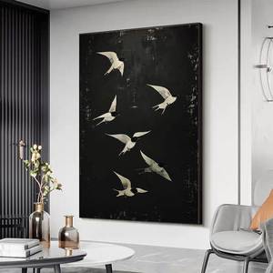 Pintura al óleo abstracta de golondrina voladora SQ sobre lienzo, pintura de pájaros, arte de pared grande en blanco y negro, decoración personalizada para el hogar y la sala de estar - Product Image 1