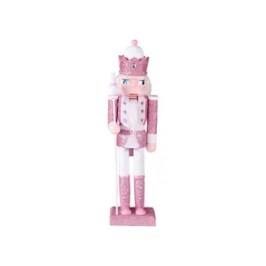 Wholesale Fashion Glitter 30cm Wooden Christmas Craft Pink Nutcracker For Home Decorations