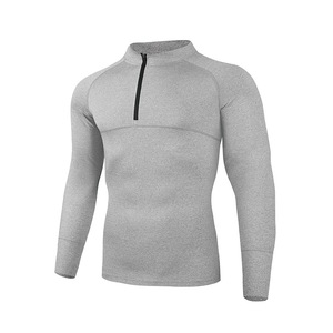 Camiseta Deportiva Blanca para Hombre con Cuello de Cremallera, Manga Larga, Camiseta Atlética de Poliéster para Entrenamiento en el Gimnasio - Product Image 6