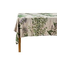 Nappe en lin naturel avec imprimés d'herbes fines, nappe à thème végétal, décoration de table botanique