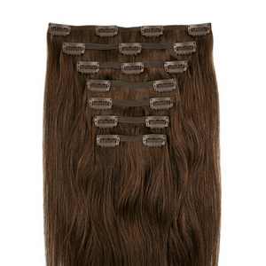 Extensions de cheveux humains lisses et ondulés à clipser sans couture, extensions de cheveux à trois clips - Product Image 1