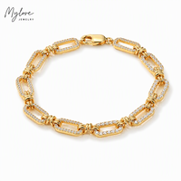 Bracelet chaîne à maillons rectangulaires en laiton plaqué or micro-pavé CZ Mylove Custom Jewelry pour femmes, bijoux tendance