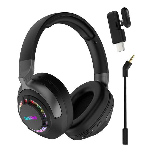 Newest Over-Ear Wireless Headset Bluetooth Rgb Anc Headphones With Mic With 2.4G Dongle