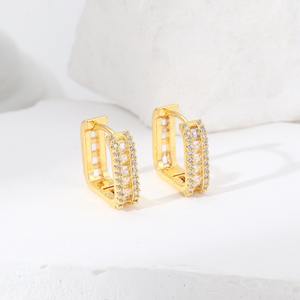 Pendientes de nicho de circonita completa en forma de U para mujer elegantes a la moda, aro cuadrado versátil con incrustaciones de diamantes, Ideas de regalo de moda - Product Image 4