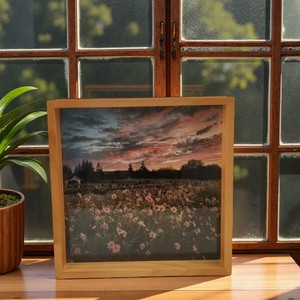 Cadre photo rectangulaire double face en bois massif 22x22cm, cadre de présentation rustique pour table - Product Image 3