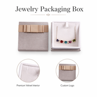Boîte à bijoux de luxe en papier rigide carré, couleur or champagne, avec ruban et logo personnalisé, pour présentation de pendentifs