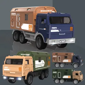 合金复古军用医用卡车模型压铸拉回军用运输卡车玩具，带声音和灯光