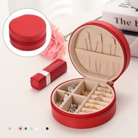 Boîte à bijoux de voyage en cuir avec logo personnalisé, boîte de rangement ronde pour boucles d'oreilles et bagues, mini organisateur de bijoux en cuir, boîte d'emballage pour bijoux
