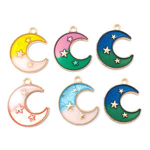 Accesorios de joyería Coreana de alta calidad, abalorio de aleación de estrella de Luna brillante de aceite de goteo con bonita estrella de media luna al por mayor - Product Image 6
