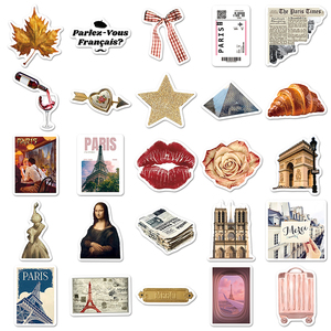 50 autocollants rétro <span class=keywords><strong>sur</strong></span> le thème de <span class=keywords><strong>Paris</strong></span>, autocollants esthétiques en vinyle de la Tour Eiffel pour valise, carnet, bouteille d'eau - Product Image 4