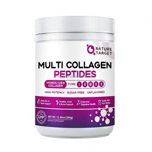 Poudre de peptides de collagène multi-sources en gros, marque privée, protéines de collagène hydrolysées types I, II, III, V, X, sans sucre, 350g en vrac - Product Image 1