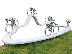 Escultura de Ciclismo Personalizada de Acero Inoxidable 316L con Base Blanca Pulida a Espejo - Arte Deportivo Dinámico con Forma de Ola para Uso Municipal - Product Image 4