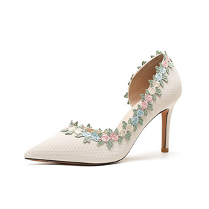 Escarpins à talon aiguille et bout pointu 8001A, broderie florale, slingback, chaussures à talon haut respirantes, peep toe, mode estivale pour femme - Product Image 5