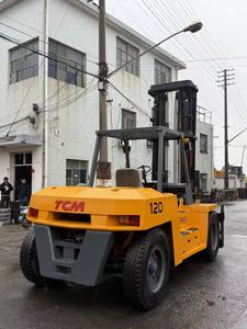 Montacargas diésel usado original japonés Mitsubishi/Komatsu/Toyota TCM FD120 de 10/12/15/16 toneladas con horquilla HIGH MASTER en venta - Product Image 3