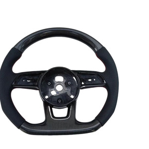 Pour <span class=keywords><strong>Audi</strong></span> A3 A4 A5 S3 S4 S5 2017-2022 Fiber de carbone en cuir véritable volant à fond plat Sport volant voiture style - Product Image 1
