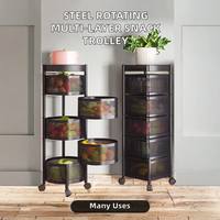 Multi-couches 360 °   Chariot de cuisine rotatif à roulettes, étagère de rangement en métal à 3, 4 ou 5 niveaux, chariot à roulettes pour fruits, légumes et salle de bain