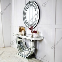 Table console moderne de luxe en diamant écrasé avec éclairage LED en verre et bois pour l'entrée, le salon ou la décoration d'un hôtel