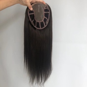 ร้อนขายกลางผ้าไหมฐาน100% เวอร์จินยุโรปมนุษย์ผมตรง150% ความหนาแน่น18นิ้วเครื่องทำฐาน <span class=keywords><strong>Topper</strong></span> สำหรับผู้หญิง - Product Image 2