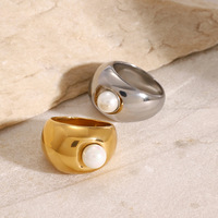 Gaovo Edelstahl-Perlenring mit breitem Band für Damen, minimalistischer, klobiger Statement-Modeschmuck, Accessoire, Geschenkkollektion
