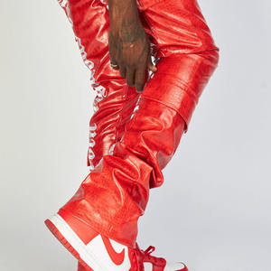 <span class=keywords><strong>Pantaloni</strong></span> Sportivi da <span class=keywords><strong>Uomo</strong></span> in <span class=keywords><strong>Ecopelle</strong></span> con Vita Alta, Zip, Gamba Svasata, Ricamo e Design Sovrapposto - Product Image 5