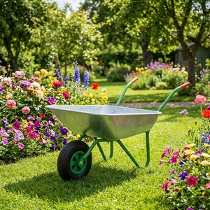 Carretilla de Metal Verde de 65L, Resistente, Galvanizada, con Neumático Inflable de 12 Pulgadas para Jardín - Product Image 1