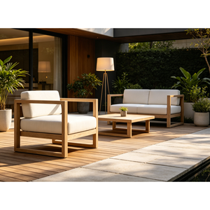 Fauteuil de salon extérieur moderne en teck résistant aux intempéries avec <span class=keywords><strong>coussin</strong></span> - Product Image 1