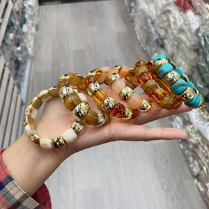 <span class=keywords><strong>Bracelet</strong></span> multicolore en perles courbées en résine acrylique style européen et américain, avec empiècements dorés - Product Image 3