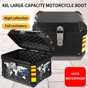 48L 패션 ABS 오토바이 탑 박스 야외 전자 자전거 블랙 테일 박스 알루미늄 방수 오토바이 스토리지 테일 박스