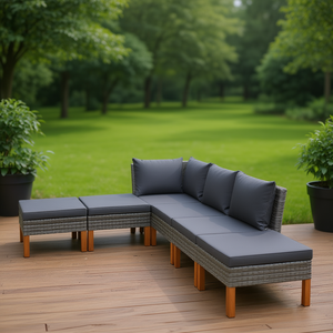 Ensemble de salon de jardin gris en rotin PE avec housses amovibles, mobilier d'extérieur au design contemporain, structure en bois massif, 6 places - Product Image 2