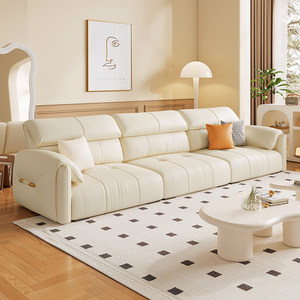 Italian minimalist cream style genuine leather <b>sofa</b>, elephant ear design, top-grain leather straight couch for <b>small</b> living room - Product Image 2
