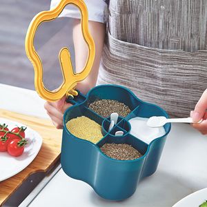 <b>Kitchen</b> Four Compartment Plastic Seasoning <b>Container</b> With Spoon Flip Top Lid Airtight For Solid Seasonings <b>Storage</b> - Product Image 2