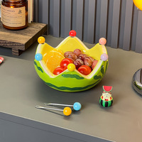 Ensemble de bols de rangement en céramique et acier inoxydable, design fourchette à fruits pastèque, frais et mignon, pour salon et table basse