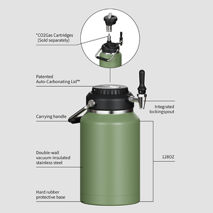 برميل كربوني معزول من everiche ODM 1.<span class=keywords><strong>2</strong></span> أونصة مع حنفية بار احترافية ومنظم ضغط CO2 - Product Image 3
