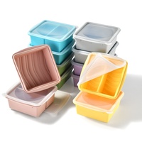 Wonderfulife Boîte à lunch carrée en silicone de qualité alimentaire, compartimentée, épaissie, avec couvercle protecteur, hermétique, antidérapante et antibactérienne
