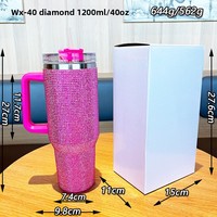 Thermos de voiture 40oz haut de gamme, incrusté de diamants, avec poignée, grande capacité, résistant à la glace, en acier inoxydable, isolé sous vide, avec paille