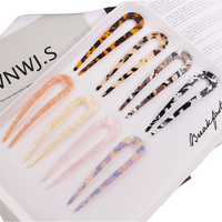 Pique à cheveux française en acétate de cellulose motif écaille de tortue en forme de U de 11 cm, à 2 dents, pour chignon, accessoire pour cheveux