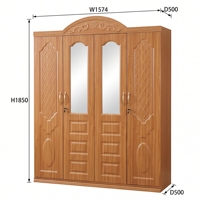 Armoire de chambre en acier, armoire de rangement pour la maison, armoire imprimée à 4 portes avec miroir central