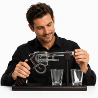 Ensemble de carafe à whisky en verre en forme de revolver avec 2 verres à shot, support en bois, logo personnalisé, cadeau, articles de bar