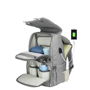 新设计的多功能婴儿尿布袋大容量妈咪背包旅行袋妈妈与USB充电器