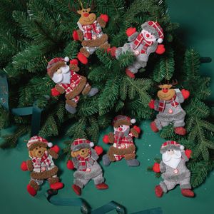 Ornements de Noël suspendus en tissu à carreaux LINGKAI, pendentifs Père Noël, bonhomme de neige, renne, ours pour la décoration de l'arbre de Noël - Product Image 1